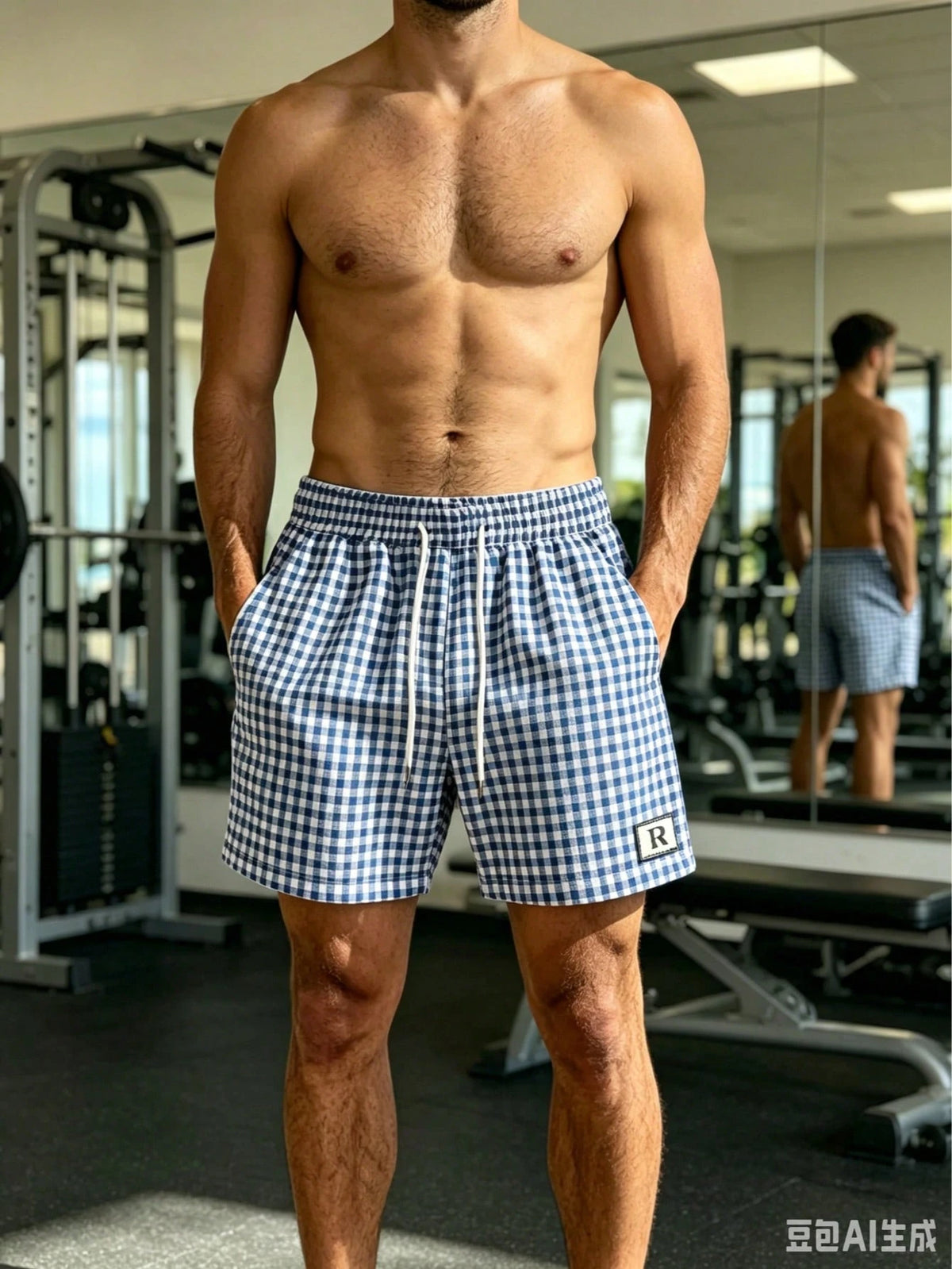 2026 New Men's Plaid Beach Shorts With Drawstring Elastic Waist And Pocket Design, Casual Sports Shorts, Breathable And Comfortable, Free Shipping