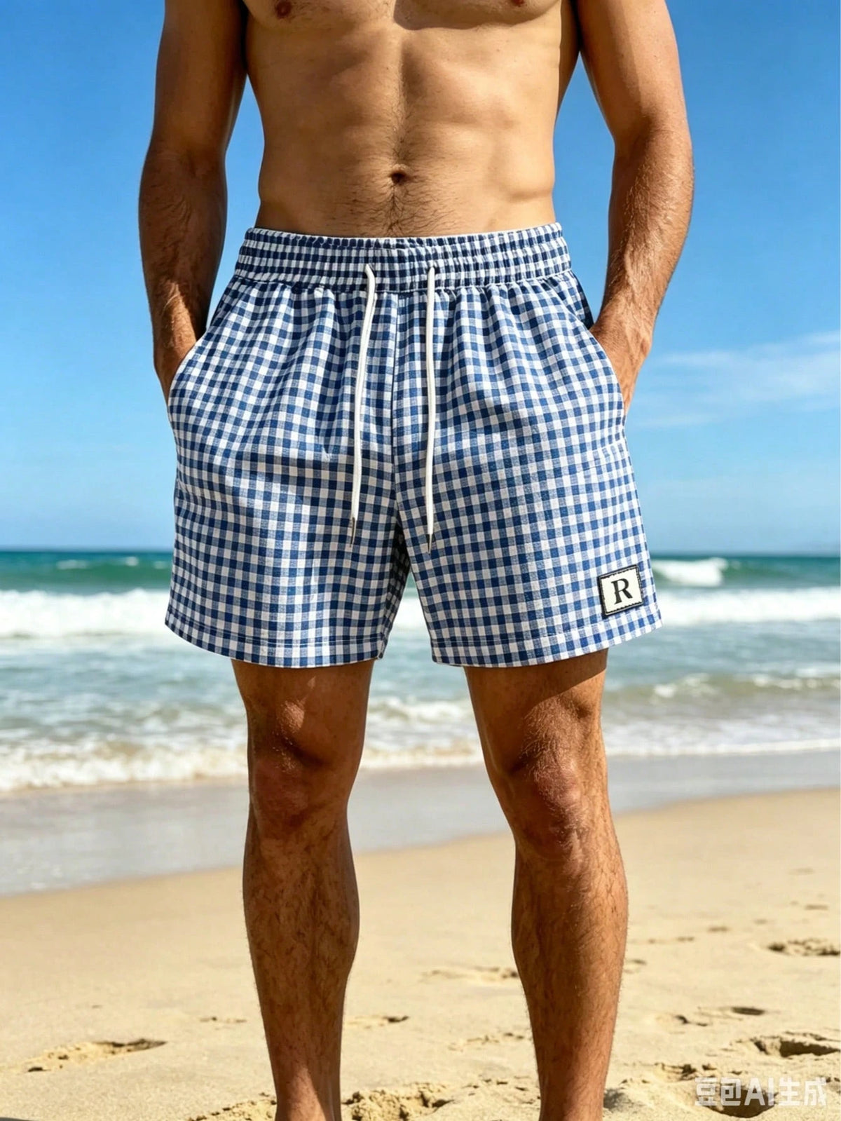 2026 New Men's Plaid Beach Shorts With Drawstring Elastic Waist And Pocket Design, Casual Sports Shorts, Breathable And Comfortable, Free Shipping