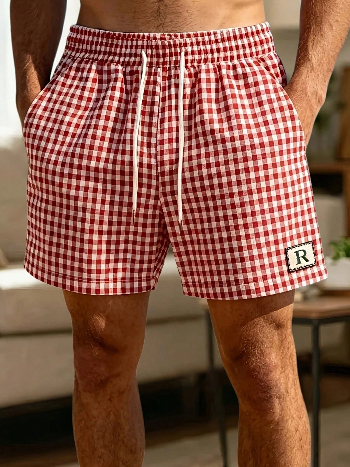 2026 New Men's Plaid Beach Shorts With Drawstring Elastic Waist And Pocket Design, Casual Sports Shorts, Breathable And Comfortable, Free Shipping