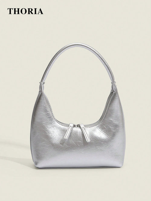 2026 New Silver Cute Mini Handbag, Women's Shoulder Bag, Fashionable And Simple Commuting Bag, Daily Travel Charm, Versatile And Casual Armpit Bag