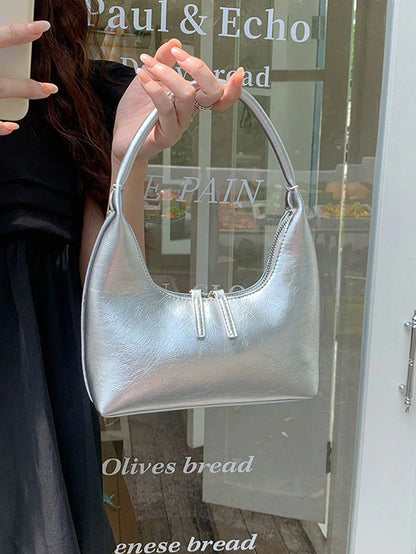 2026 New Silver Cute Mini Handbag, Women's Shoulder Bag, Fashionable And Simple Commuting Bag, Daily Travel Charm, Versatile And Casual Armpit Bag