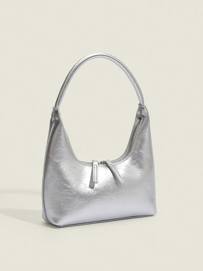 2026 New Silver Cute Mini Handbag, Women's Shoulder Bag, Fashionable And Simple Commuting Bag, Daily Travel Charm, Versatile And Casual Armpit Bag
