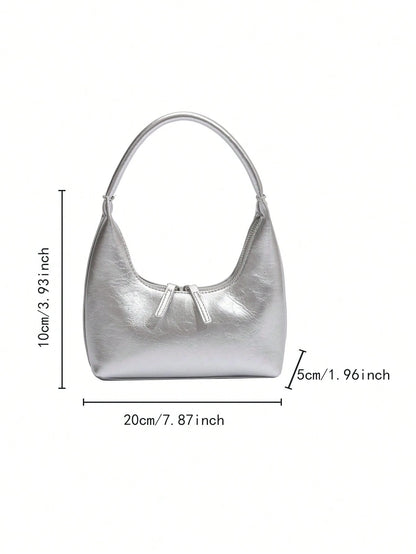2026 New Silver Cute Mini Handbag, Women's Shoulder Bag, Fashionable And Simple Commuting Bag, Daily Travel Charm, Versatile And Casual Armpit Bag