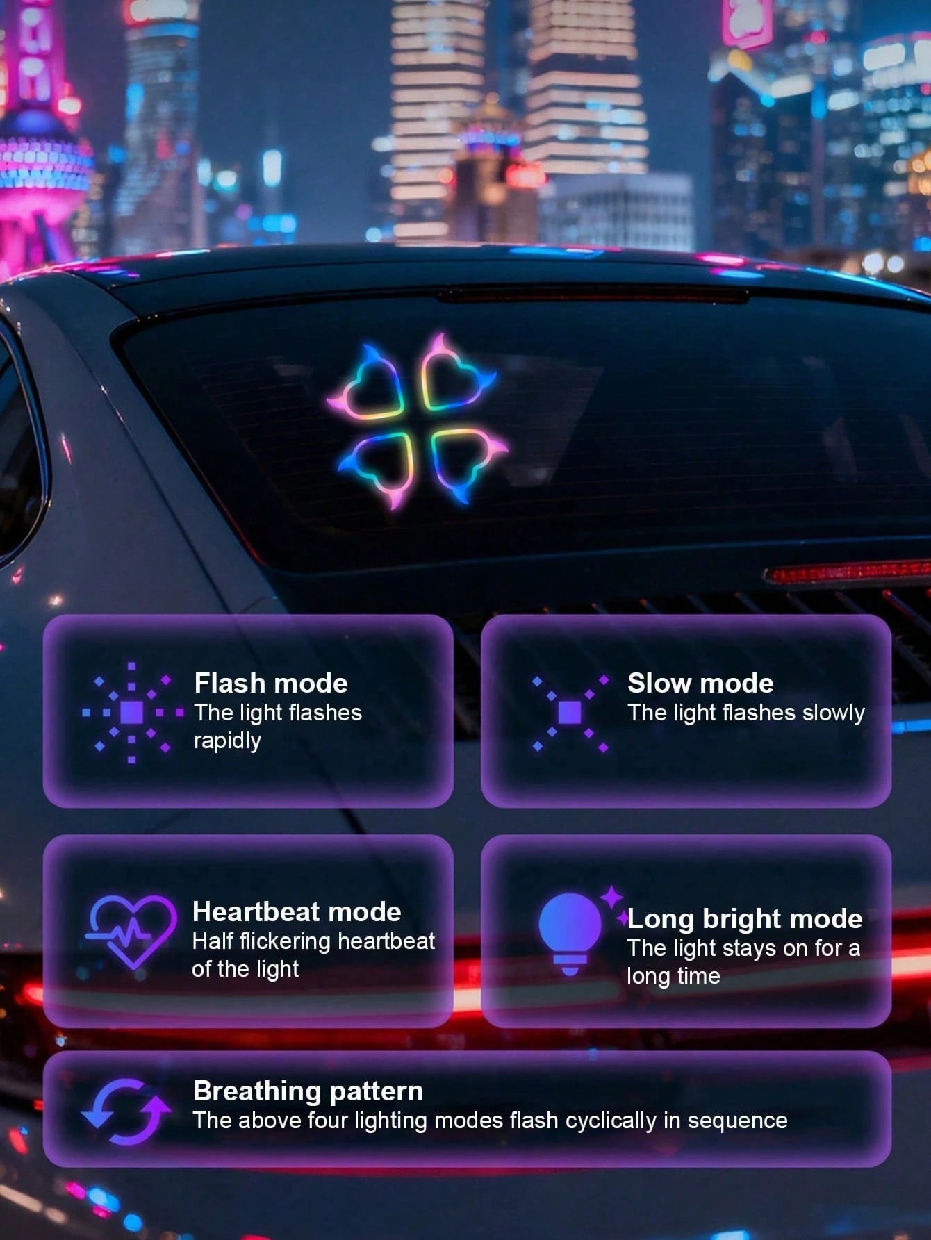 2026 New Solar Powered Devil's Heart LED Atmosphere Light, Suitable For Women's Car Accessories, Heart-Shaped Neon Light Window Decor Lamp With Automatic Sensor, 5 Lighting Modes, Romantic Car Interio