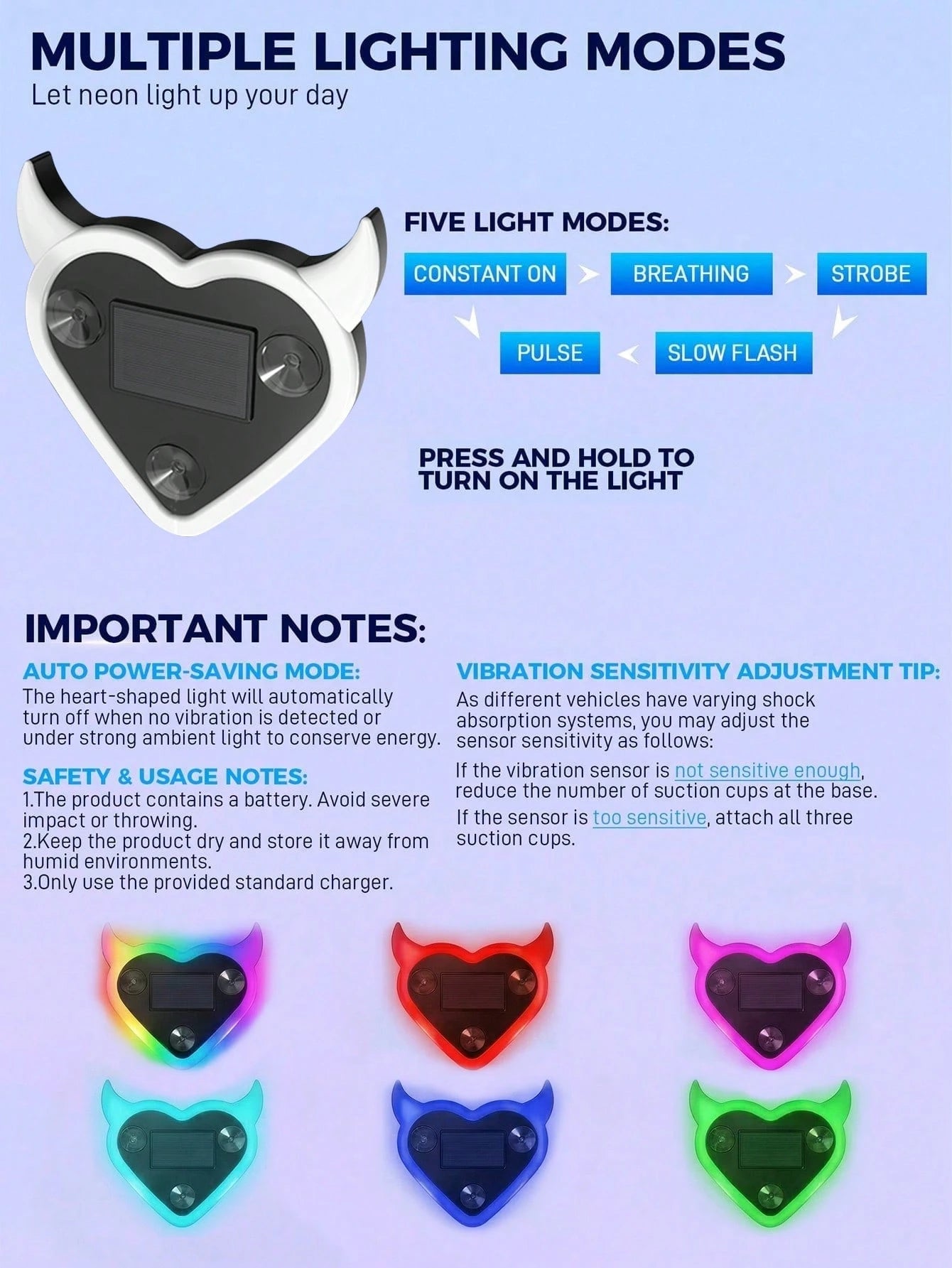 2026 New Solar Powered Devil's Heart LED Atmosphere Light, Suitable For Women's Car Accessories, Heart-Shaped Neon Light Window Decor Lamp With Automatic Sensor, 5 Lighting Modes, Romantic Car Interio