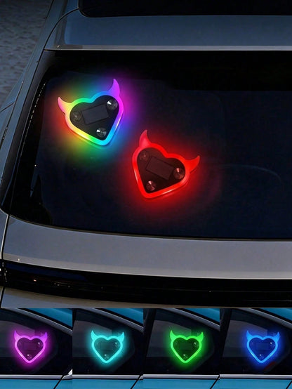 2026 New Solar Powered Devil's Heart LED Atmosphere Light, Suitable For Women's Car Accessories, Heart-Shaped Neon Light Window Decor Lamp With Automatic Sensor, 5 Lighting Modes, Romantic Car Interio