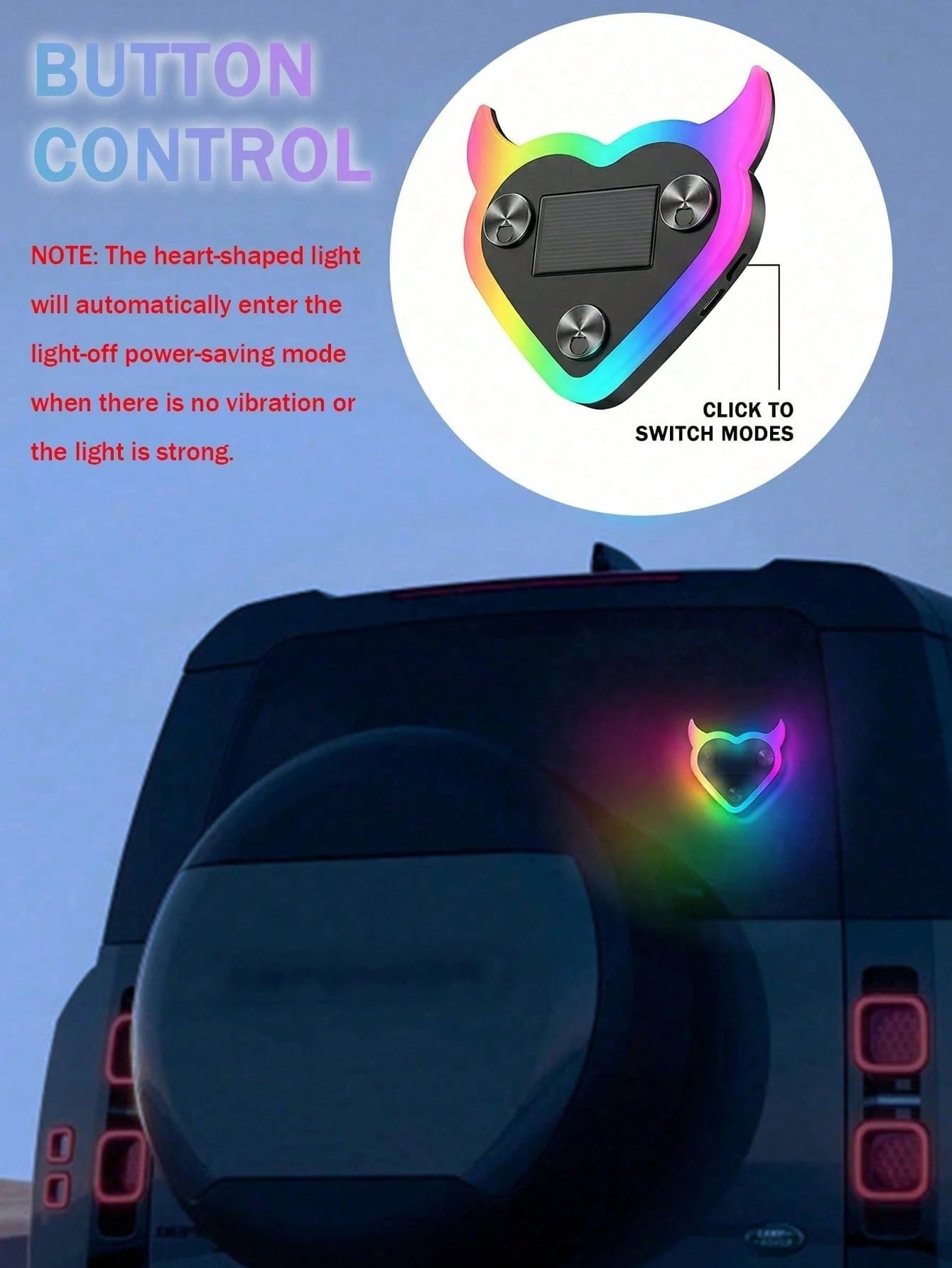 2026 New Solar Powered Devil's Heart LED Atmosphere Light, Suitable For Women's Car Accessories, Heart-Shaped Neon Light Window Decor Lamp With Automatic Sensor, 5 Lighting Modes, Romantic Car Interio