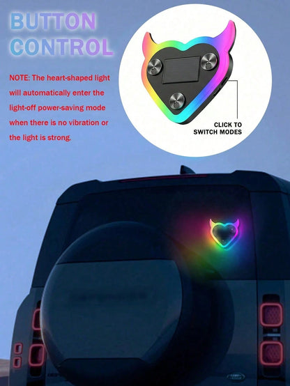 2026 New Solar Powered Devil's Heart LED Atmosphere Light, Suitable For Women's Car Accessories, Heart-Shaped Neon Light Window Decor Lamp With Automatic Sensor, 5 Lighting Modes, Romantic Car Interio