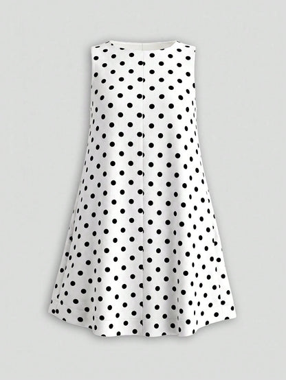 2026 Spring/Summer Women's New Polka Dot Round Neck Casual Elegant Daily Holiday Outing Date Outfit Round Neck Sleeveless Loose A-Line Mini Dress, Street Style, Party Dress, Women's Vacation Outfit, W