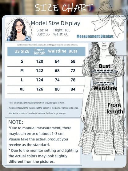 2026 Spring/Summer Women's Plaid Elegant Bohemian Casual Dress With Waist Cinching, Puff Sleeves, Ruffle Hem, Coffee Color, Suitable For Concerts, Street, Commute, Office, Party, Birthday, Chic & Eleg