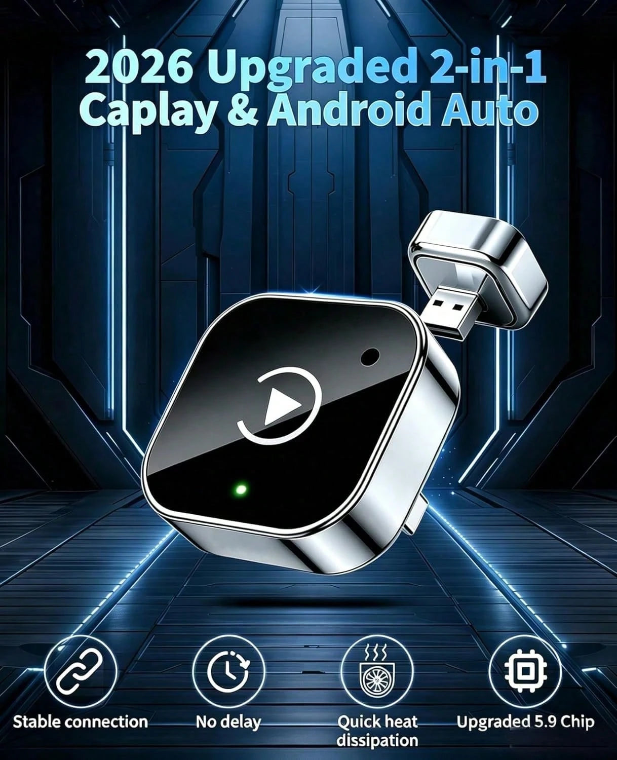 2026 Upgraded Wireless CarPlay Adapter For Apple LPhon&Android, Small Size,Plug And Play,Fast And Stable Connection Wireless Adapter For CarPlay&Android-No Latency To Screen,Car Acessesories,Car Essen