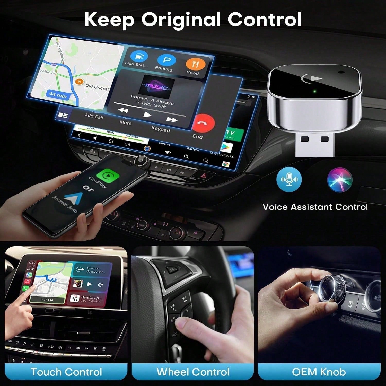 2026 Upgraded Wireless CarPlay Adapter For Apple LPhon&Android, Small Size,Plug And Play,Fast And Stable Connection Wireless Adapter For CarPlay&Android-No Latency To Screen,Car Acessesories,Car Essen