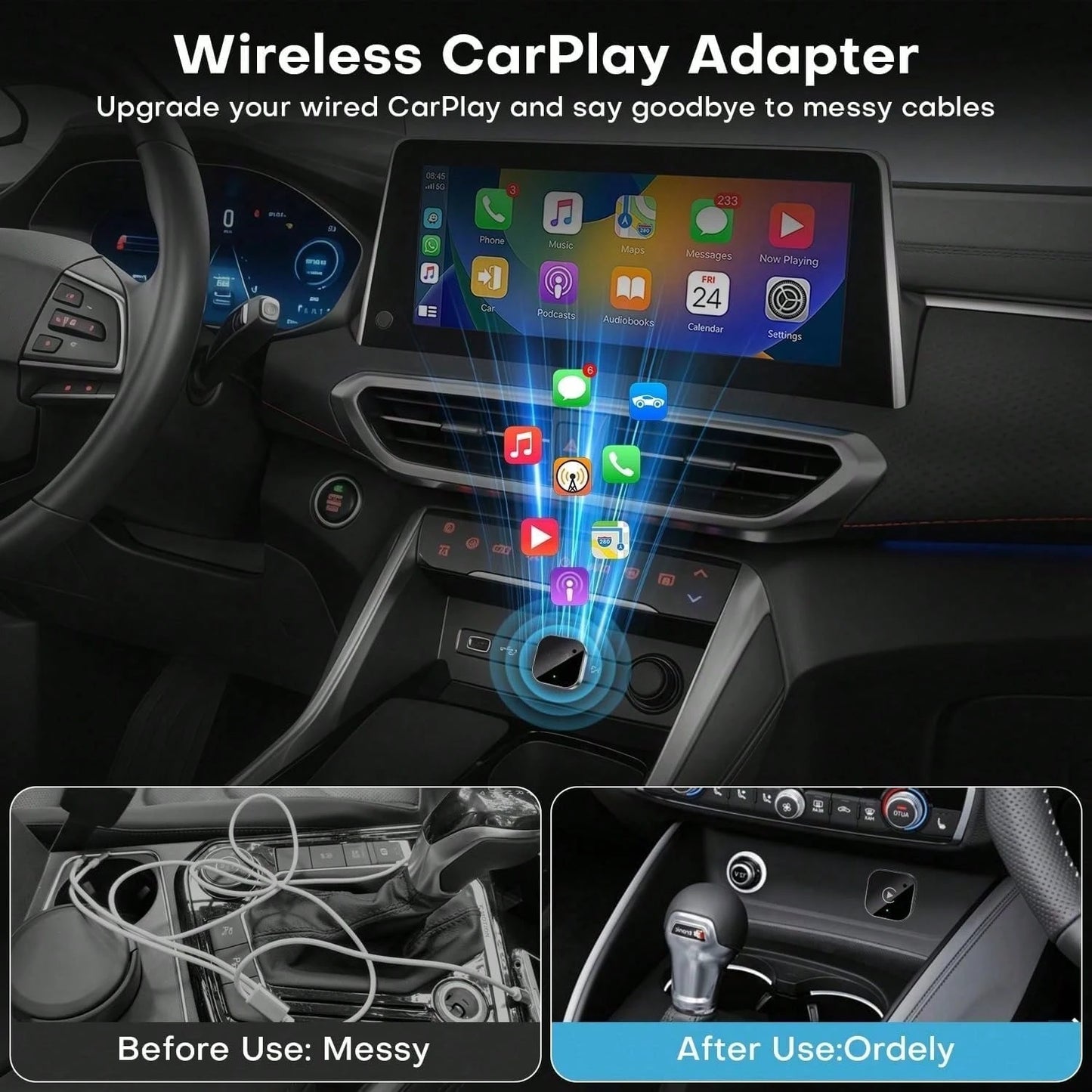 2026 Upgraded Wireless CarPlay Adapter For Apple LPhon&Android, Small Size,Plug And Play,Fast And Stable Connection Wireless Adapter For CarPlay&Android-No Latency To Screen,Car Acessesories,Car Essen