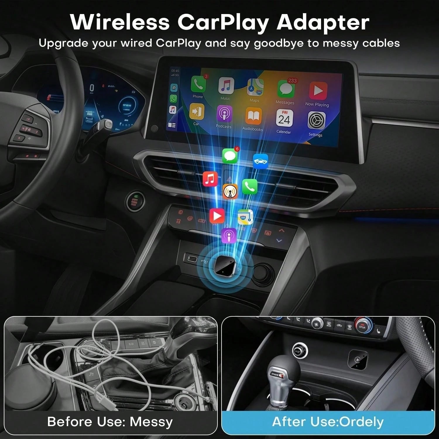 2026 Upgraded Wireless CarPlay Adapter For Apple LPhon&Android, Small Size,Plug And Play,Fast And Stable Connection Wireless Adapter For CarPlay&Android-No Latency To Screen,Car Acessesories,Car Essen