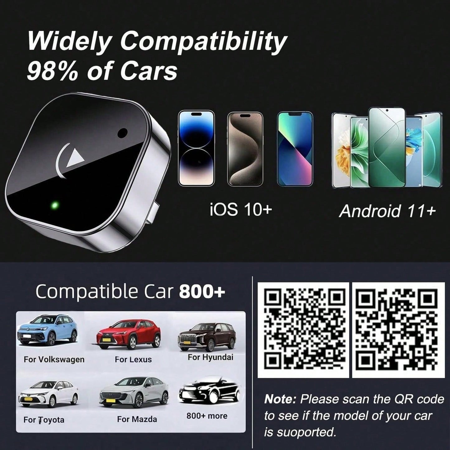 2026 Upgraded Wireless CarPlay Adapter For Apple LPhon&Android, Small Size,Plug And Play,Fast And Stable Connection Wireless Adapter For CarPlay&Android-No Latency To Screen,Car Acessesories,Car Essen
