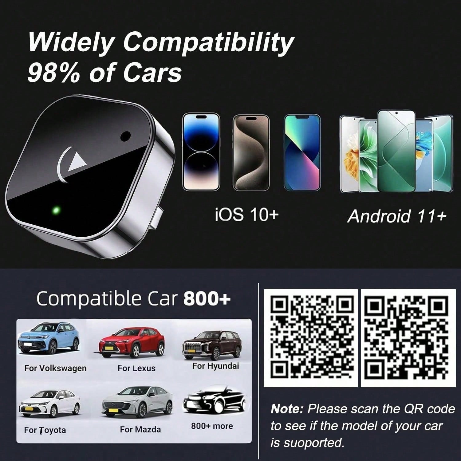 2026 Upgraded Wireless CarPlay Adapter For Apple LPhon&Android, Small Size,Plug And Play,Fast And Stable Connection Wireless Adapter For CarPlay&Android-No Latency To Screen,Car Acessesories,Car Essen