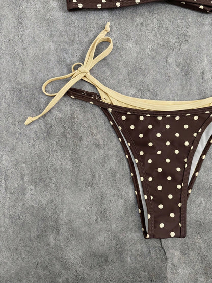 2026 Women's Swimwear Set, Polka Dot Contrast Color Halter Sexy Backless Bikini Top And Thong Bottom, Suitable For Valentine's Day, Beach, Resort, Outdoor Vacation Summer, Modern Retro