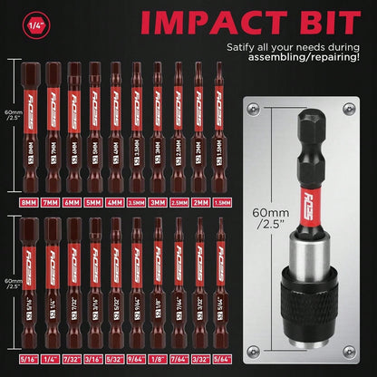 21-Piece 2.5" Hex Head Allen Wrench Drill Bit Set, 1/4" Hex Screwdriver Bits Set With Durable Magnetic Impact Bit Holder, SAE &Amp; Metric Allen Key, S2 Steel, Mechanic Home Repair