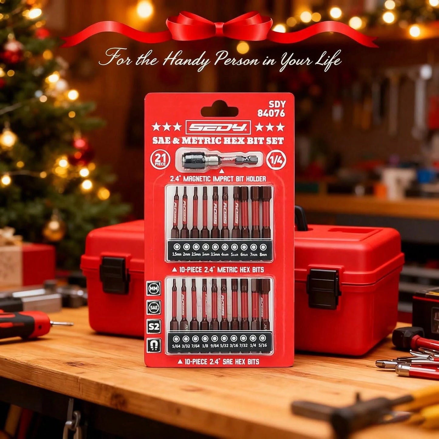 21-Piece 2.5" Hex Head Allen Wrench Drill Bit Set, 1/4" Hex Screwdriver Bits Set With Durable Magnetic Impact Bit Holder, SAE &Amp; Metric Allen Key, S2 Steel, Mechanic Home Repair