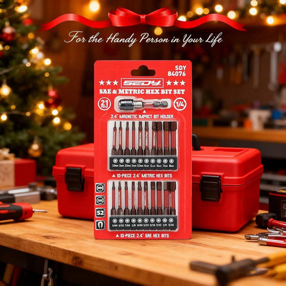 21-Piece 2.5" Hex Head Allen Wrench Drill Bit Set, 1/4" Hex Screwdriver Bits Set With Durable Magnetic Impact Bit Holder, SAE &Amp; Metric Allen Key, S2 Steel, Mechanic Home Repair