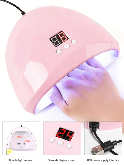 22pcs Nail Art Kit: Nail Lamp, Nail Drill, Nail Art Pens, Dotting Pen, Nail Decorations, Finger Separator, Cuticle Pusher, Cuticle Nipper, Nail Gold/Silver Wire, Nail Brush