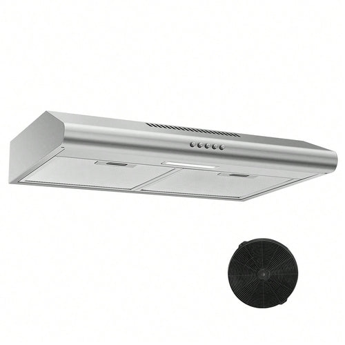 24 Inch Range Hood Under Cabinet, Stainless Steel Range Hood 280CFM, Slim Kitchen Stove Hood W/Push Button, Ducted/Ductless Convertible, 3 Speeds Exhaust Fan, LED Light And Carbon Filter