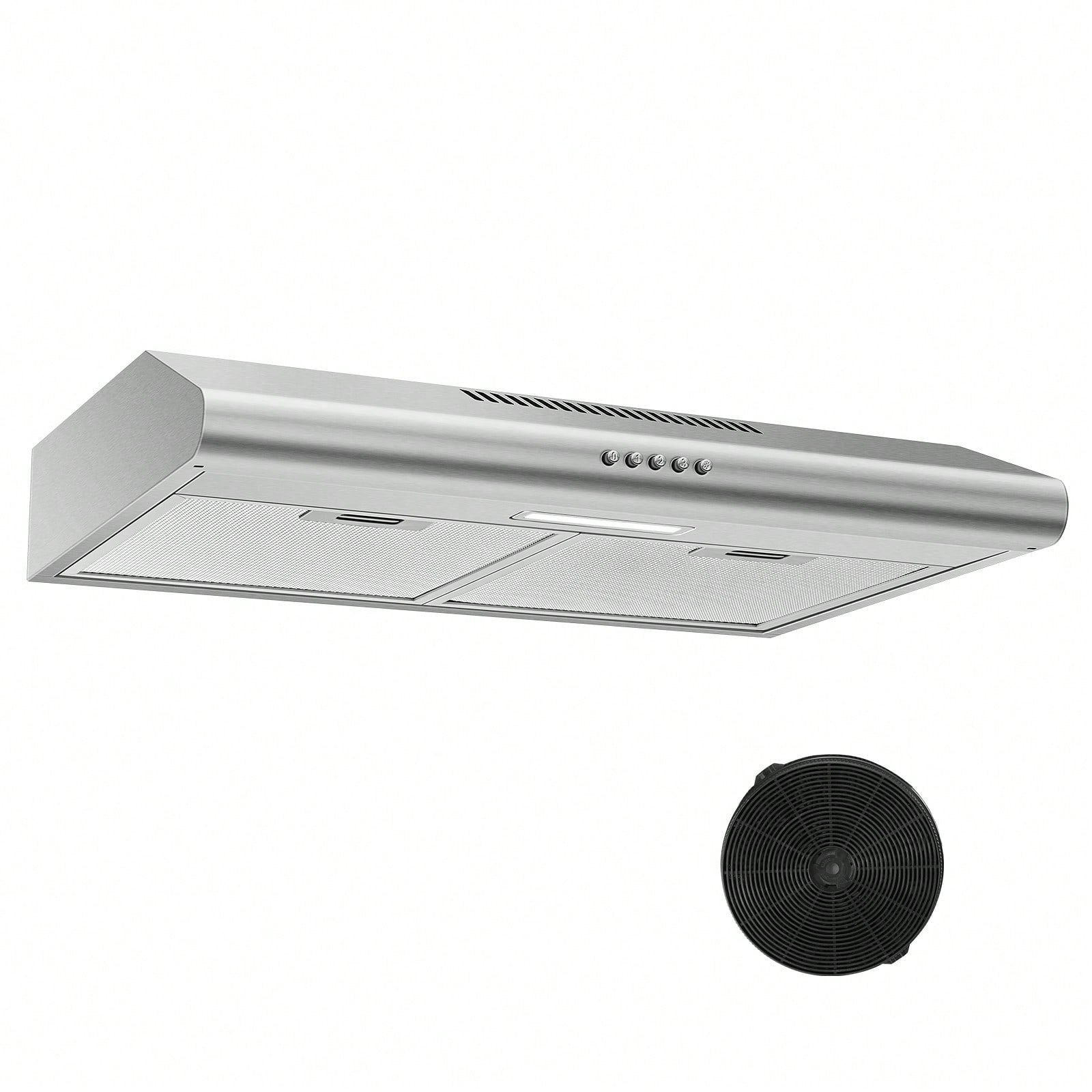 24 Inch Range Hood Under Cabinet, Stainless Steel Range Hood 280CFM, Slim Kitchen Stove Hood W/Push Button, Ducted/Ductless Convertible, 3 Speeds Exhaust Fan, LED Light And Carbon Filter