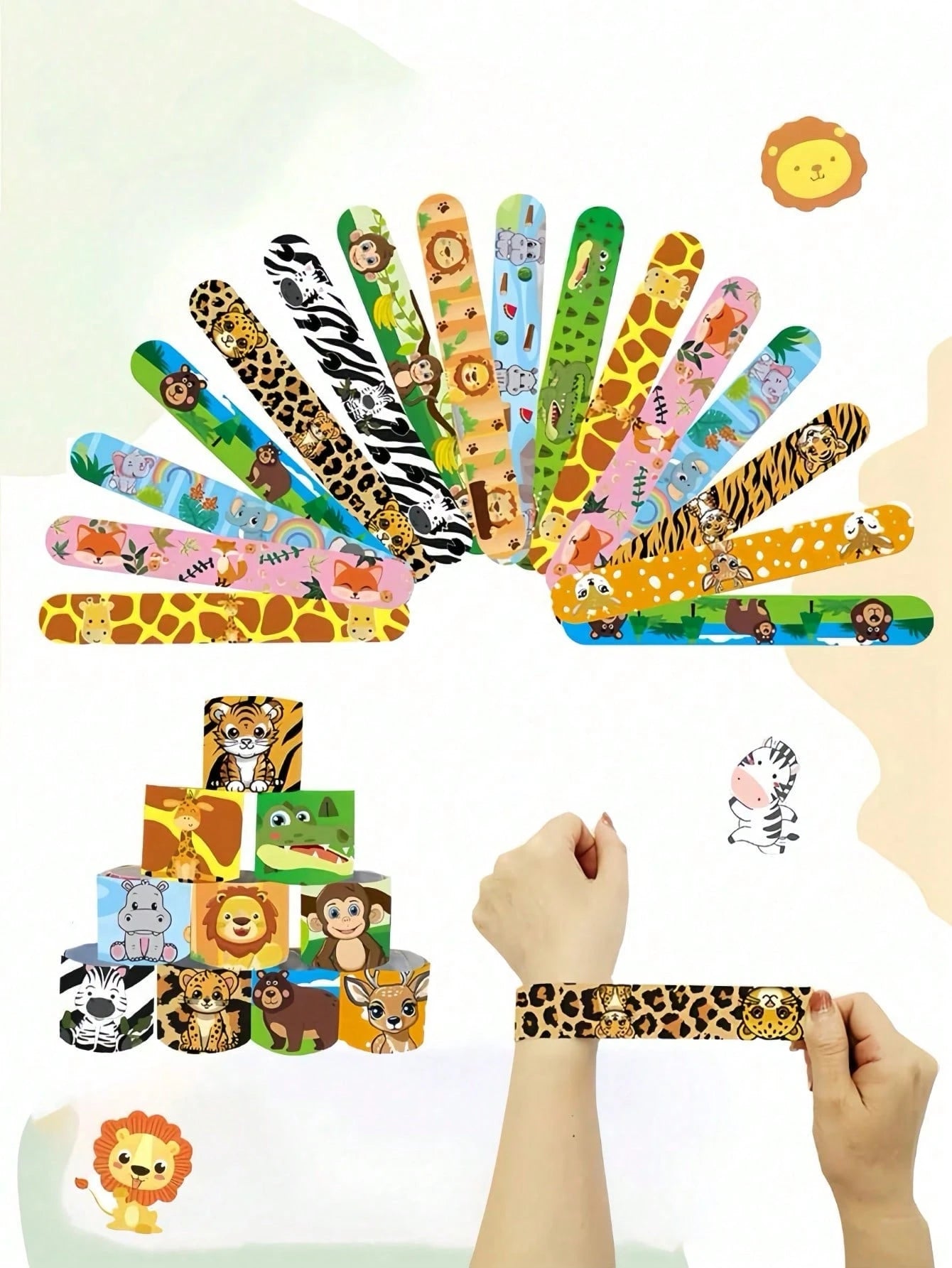 24pcs/12pcs Animal Snap Wristbands, Party Favors, Jungle Theme Snap Wristbands, Wild Animal Skin Pattern Wristbands, Birthday Gifts, Classroom Rewards, Gift Bag Fillers, PVC Material, Birthday, Christ