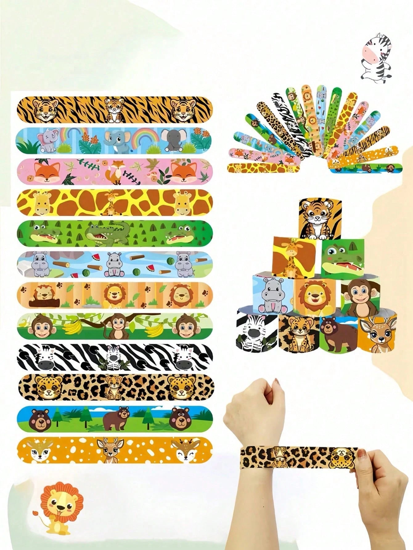24pcs/12pcs Animal Snap Wristbands, Party Favors, Jungle Theme Snap Wristbands, Wild Animal Skin Pattern Wristbands, Birthday Gifts, Classroom Rewards, Gift Bag Fillers, PVC Material, Birthday, Christ