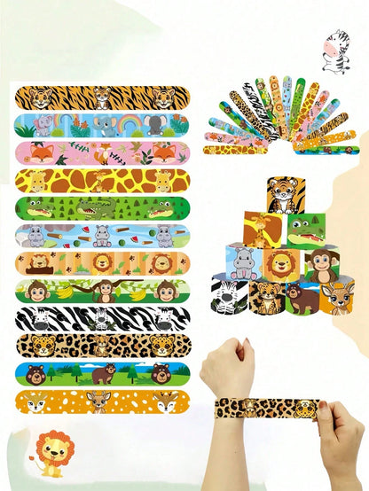 24pcs/12pcs Animal Snap Wristbands, Party Favors, Jungle Theme Snap Wristbands, Wild Animal Skin Pattern Wristbands, Birthday Gifts, Classroom Rewards, Gift Bag Fillers, PVC Material, Birthday, Christ
