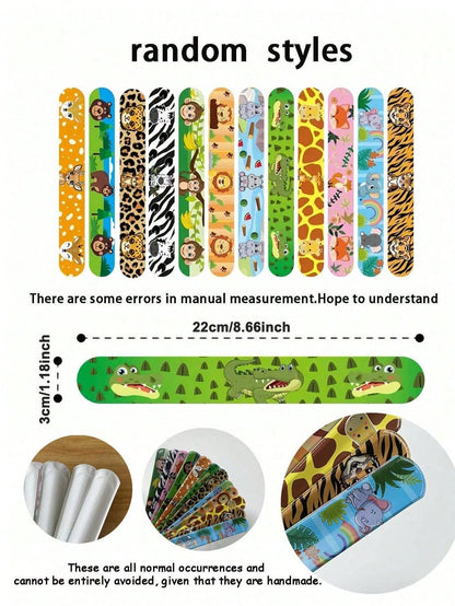 24pcs/12pcs Animal Snap Wristbands, Party Favors, Jungle Theme Snap Wristbands, Wild Animal Skin Pattern Wristbands, Birthday Gifts, Classroom Rewards, Gift Bag Fillers, PVC Material, Birthday, Christ