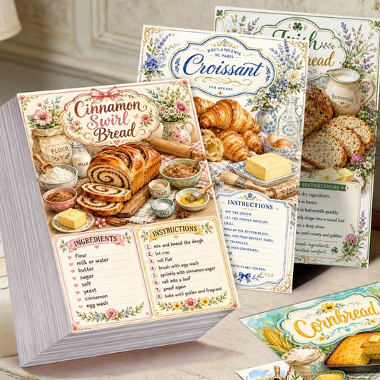 24pcs Vintage Floral European Bread Recipe Scrapbook Cards, Pastel Cottagecore Baking Print Decorative Ephemera Paper Cards For Junk Journal, Planner Decor, Scrapbooking, Bread Baking Theme Party All