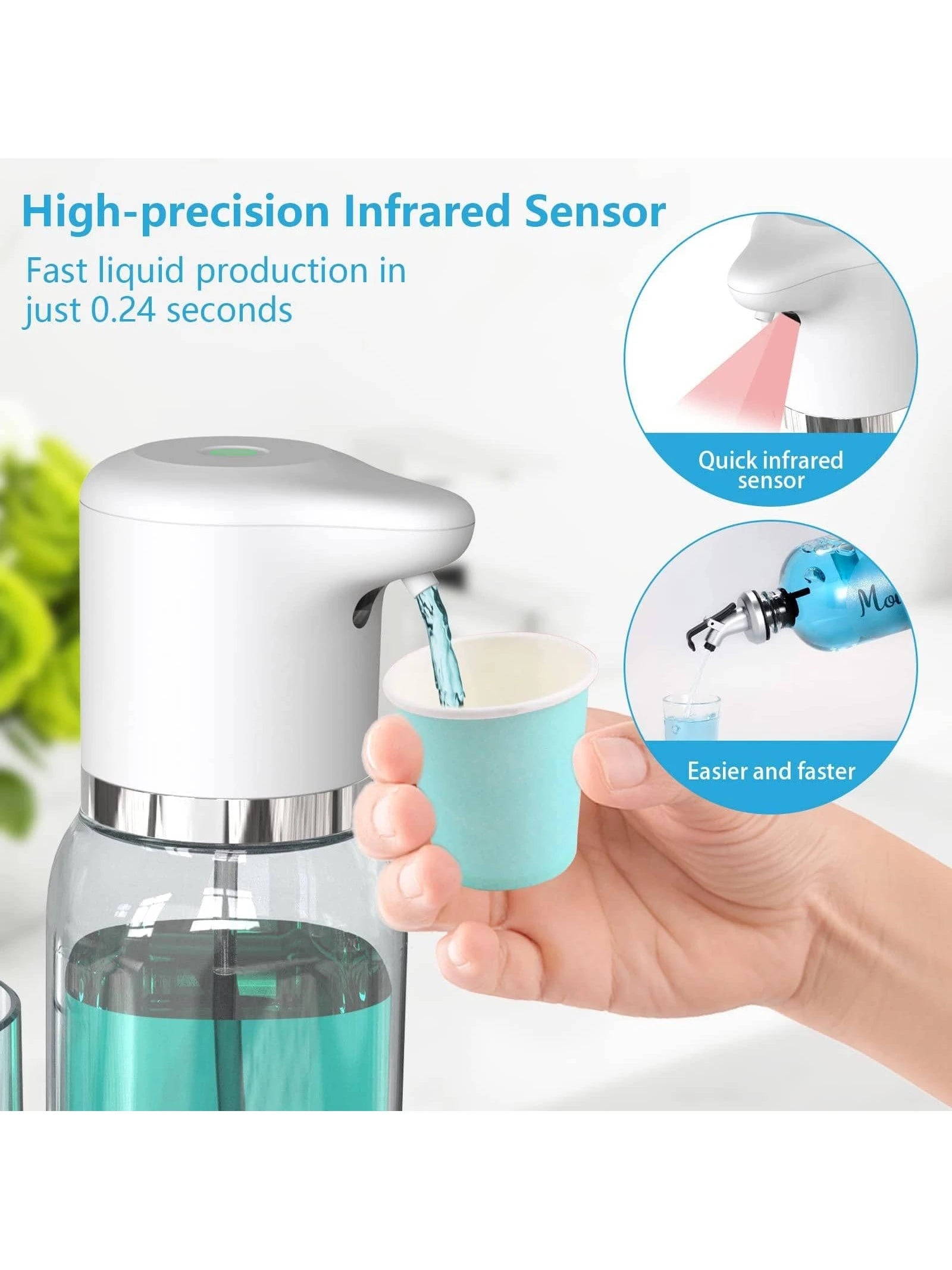 25oz Automatic Mouthwash Dispenser For Bathroom 750ml Electric Mouth Wash Dispenser Bottle Rechargable With Cups Holder Plastic Soap Dispenser For Restroom