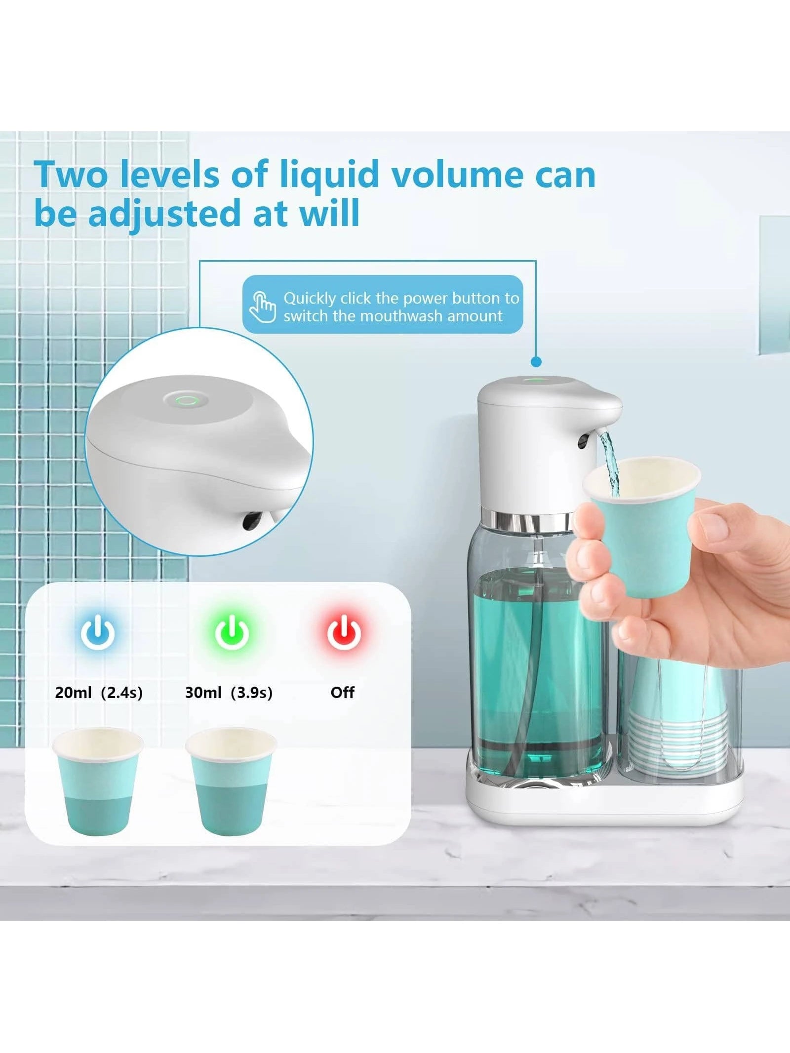 25oz Automatic Mouthwash Dispenser For Bathroom 750ml Electric Mouth Wash Dispenser Bottle Rechargable With Cups Holder Plastic Soap Dispenser For Restroom