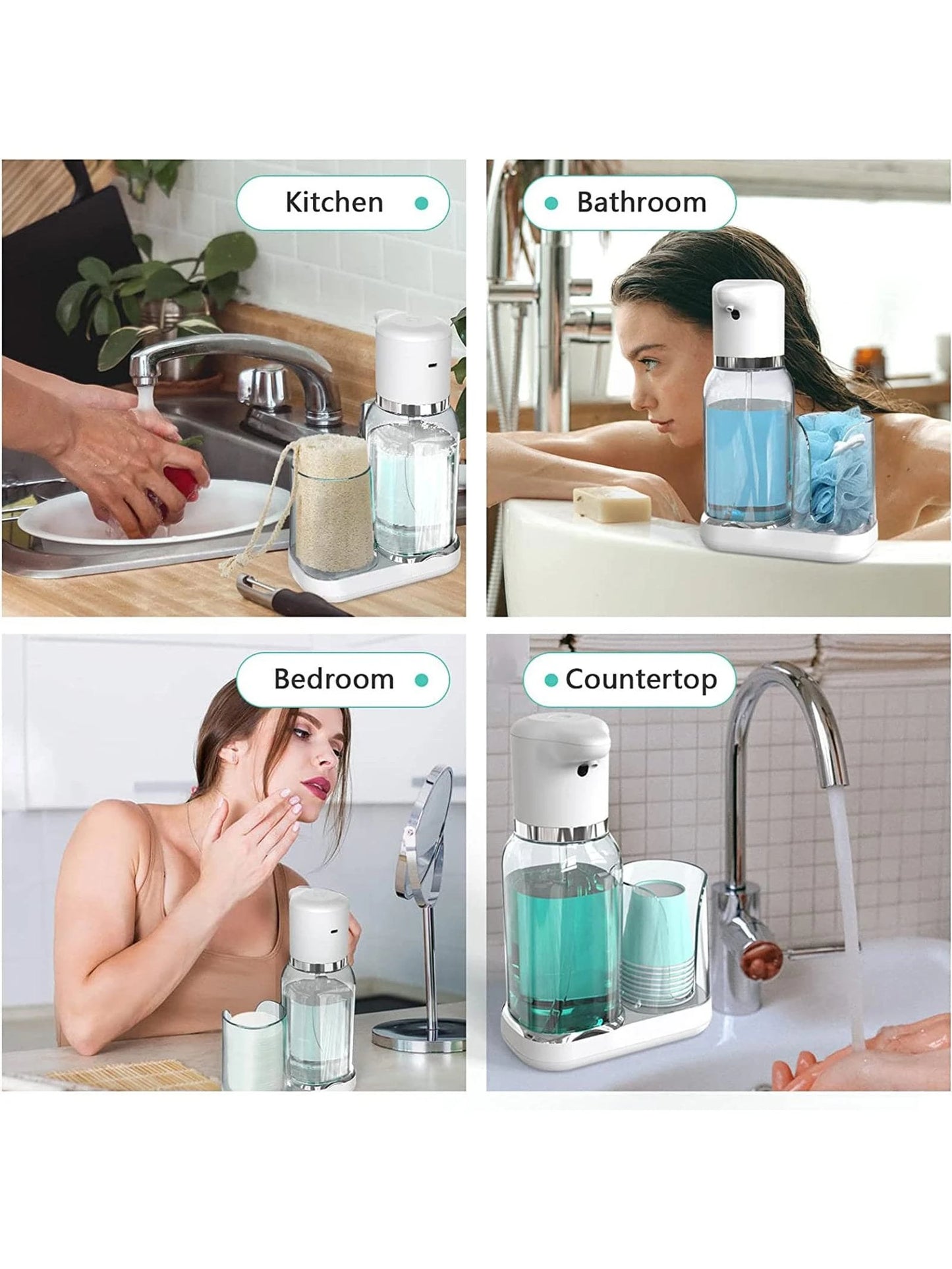 25oz Automatic Mouthwash Dispenser For Bathroom 750ml Electric Mouth Wash Dispenser Bottle Rechargable With Cups Holder Plastic Soap Dispenser For Restroom