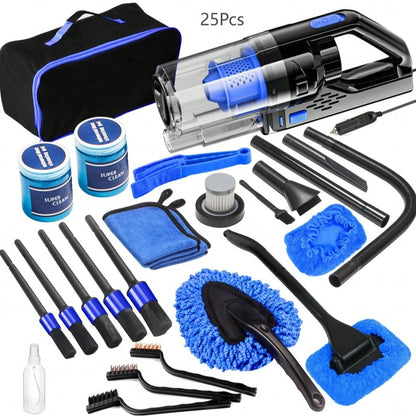 25Pcs All-In-One Car Cleaning Kit, Complete Interior Detailing Set With High-Power Handheld Vacuum, Detailing Brushes, Windshield Cleaner & Cleaning Gel, Ideal Auto Accessories For Men And Women