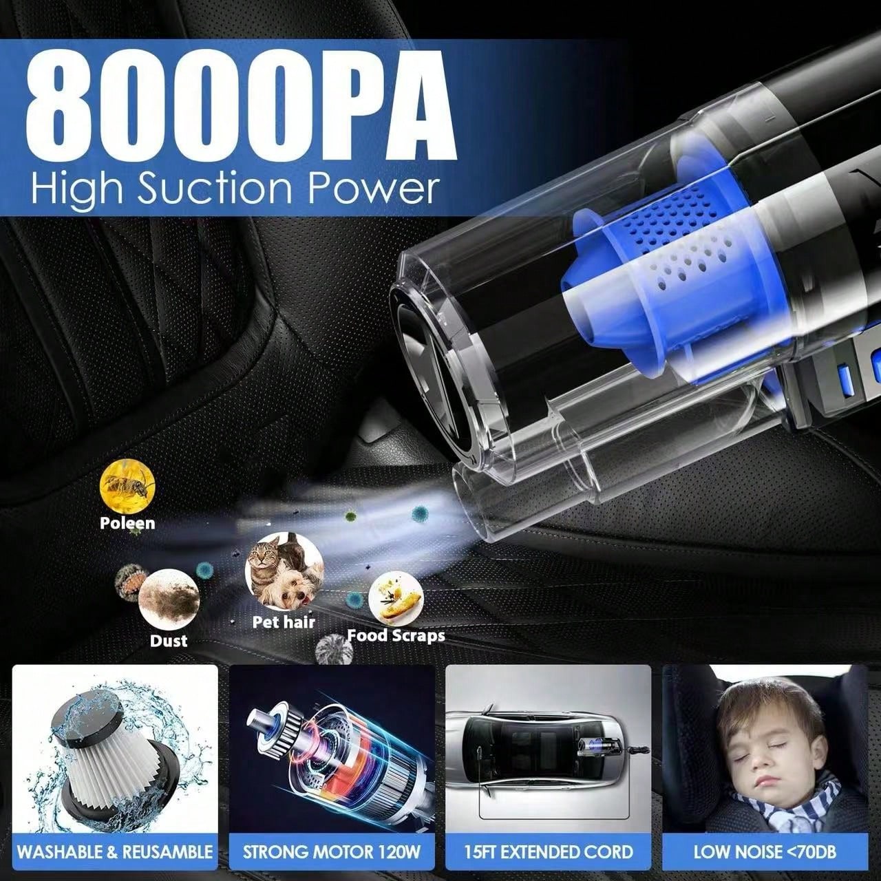 25Pcs All-In-One Car Cleaning Kit, Complete Interior Detailing Set With High-Power Handheld Vacuum, Detailing Brushes, Windshield Cleaner & Cleaning Gel, Ideal Auto Accessories For Men And Women