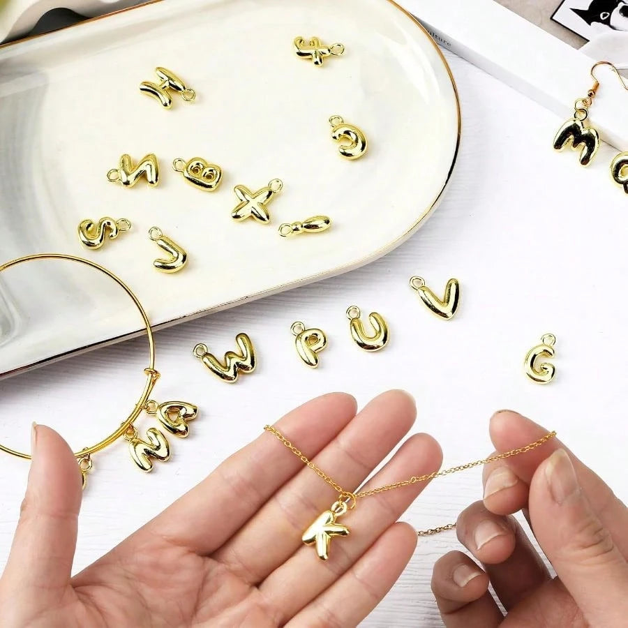 26Pcs Letter Charms, Initial Letter Charm For Jewelry Making, Gold A-Z Alphabet Letter Charm Pendants For Bracelet Necklace Earrings Crafts Making