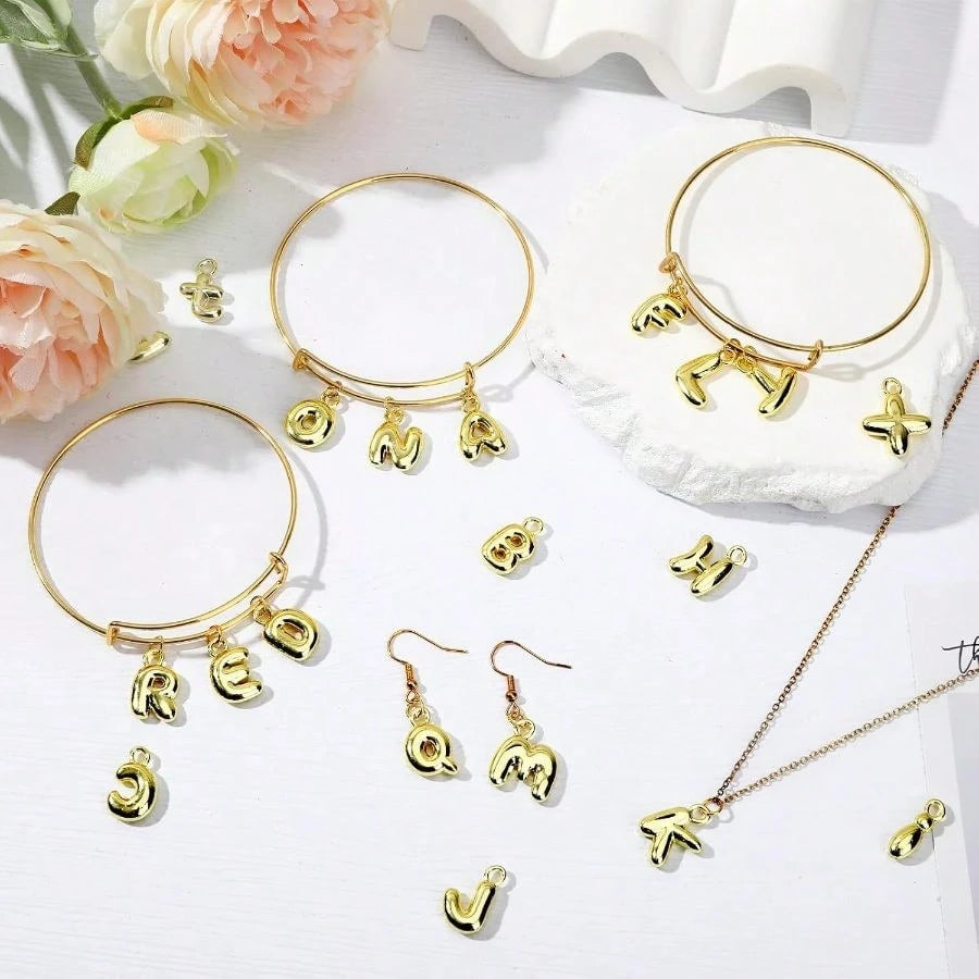26Pcs Letter Charms, Initial Letter Charm For Jewelry Making, Gold A-Z Alphabet Letter Charm Pendants For Bracelet Necklace Earrings Crafts Making