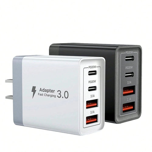 2A2C USB C Plug Fast Charge, 40W 4-Port Multi USB Charger Plug US Dual Port PD Power Adapter +QC Wall Plug Multi-Port Mains Type C Charging Plug Suitable For Multiple People Charging, Multiple Devices