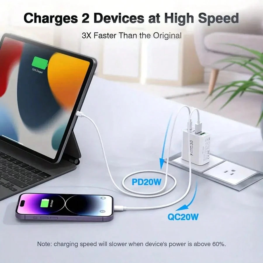 2A2C USB C Plug Fast Charge, 40W 4-Port Multi USB Charger Plug US Dual Port PD Power Adapter +QC Wall Plug Multi-Port Mains Type C Charging Plug Suitable For Multiple People Charging, Multiple Devices