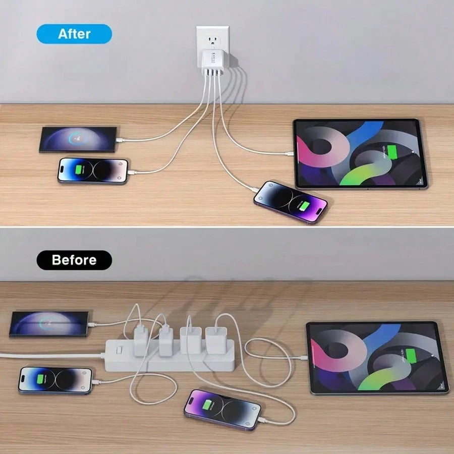 2A2C USB C Plug Fast Charge, 40W 4-Port Multi USB Charger Plug US Dual Port PD Power Adapter +QC Wall Plug Multi-Port Mains Type C Charging Plug Suitable For Multiple People Charging, Multiple Devices