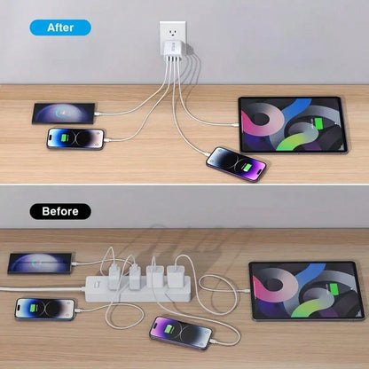 2A2C USB C Plug Fast Charge, 40W 4-Port Multi USB Charger Plug US Dual Port PD Power Adapter +QC Wall Plug Multi-Port Mains Type C Charging Plug Suitable For Multiple People Charging, Multiple Devices