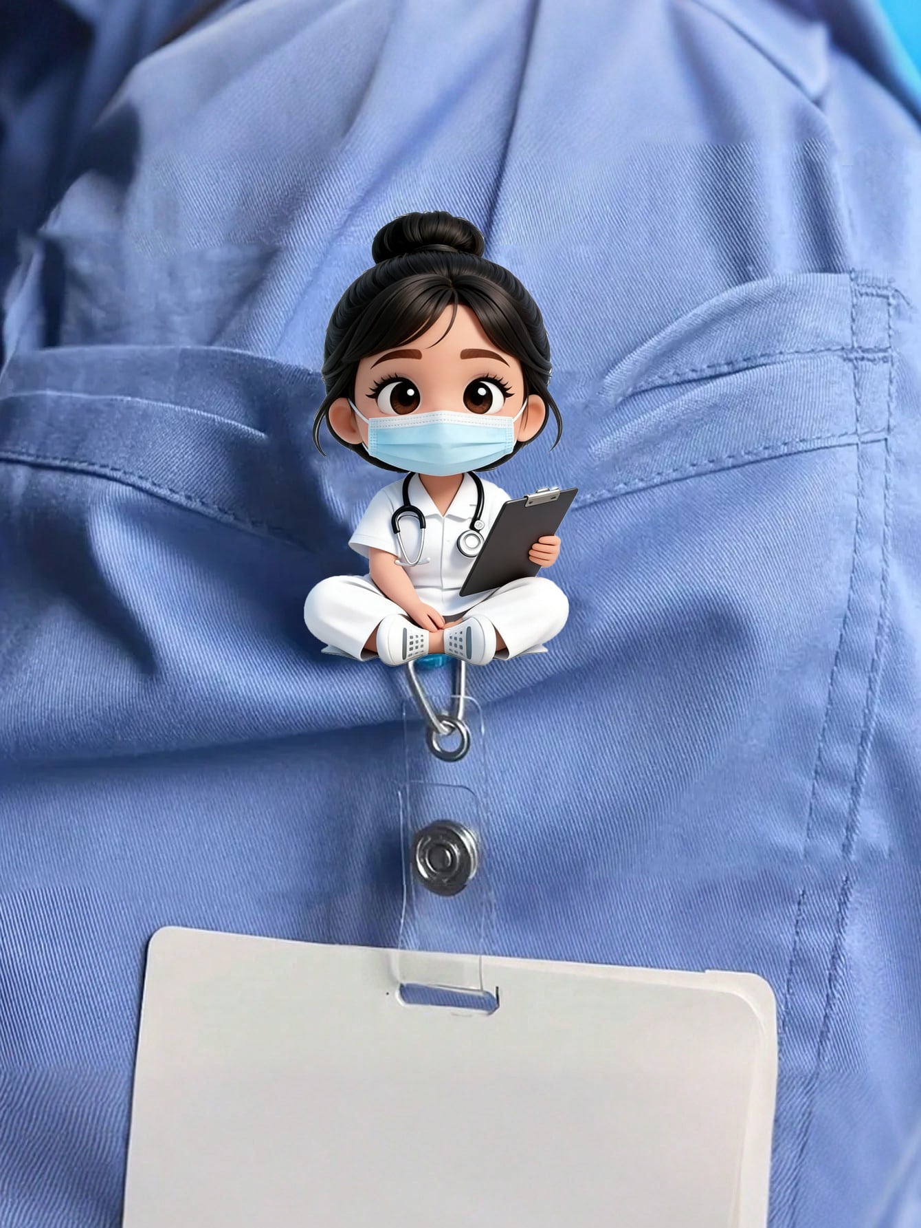 2D Acrylic Nurse Girl ID Card Holder- Retractable Badge Clip, Suitable For Medical Students And Nurse Practitioners- PMMA Material Workplace Identification Badge Clip| Fun Design| Acrylic Nurse Ac