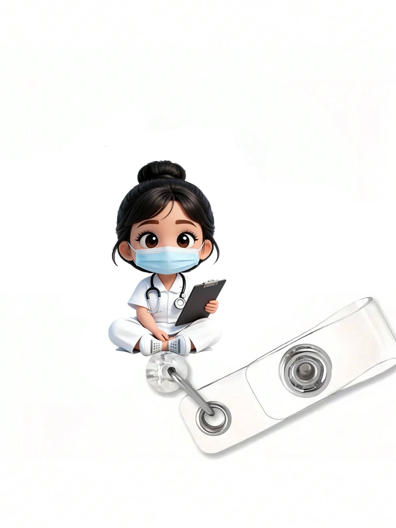 2D Acrylic Nurse Girl ID Card Holder- Retractable Badge Clip, Suitable For Medical Students And Nurse Practitioners- PMMA Material Workplace Identification Badge Clip| Fun Design| Acrylic Nurse Ac