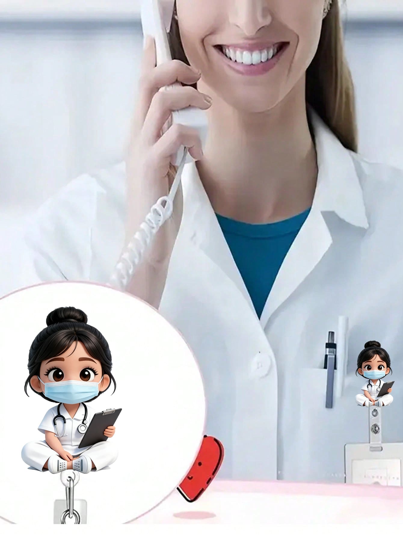 2D Acrylic Nurse Girl ID Card Holder- Retractable Badge Clip, Suitable For Medical Students And Nurse Practitioners- PMMA Material Workplace Identification Badge Clip| Fun Design| Acrylic Nurse Ac