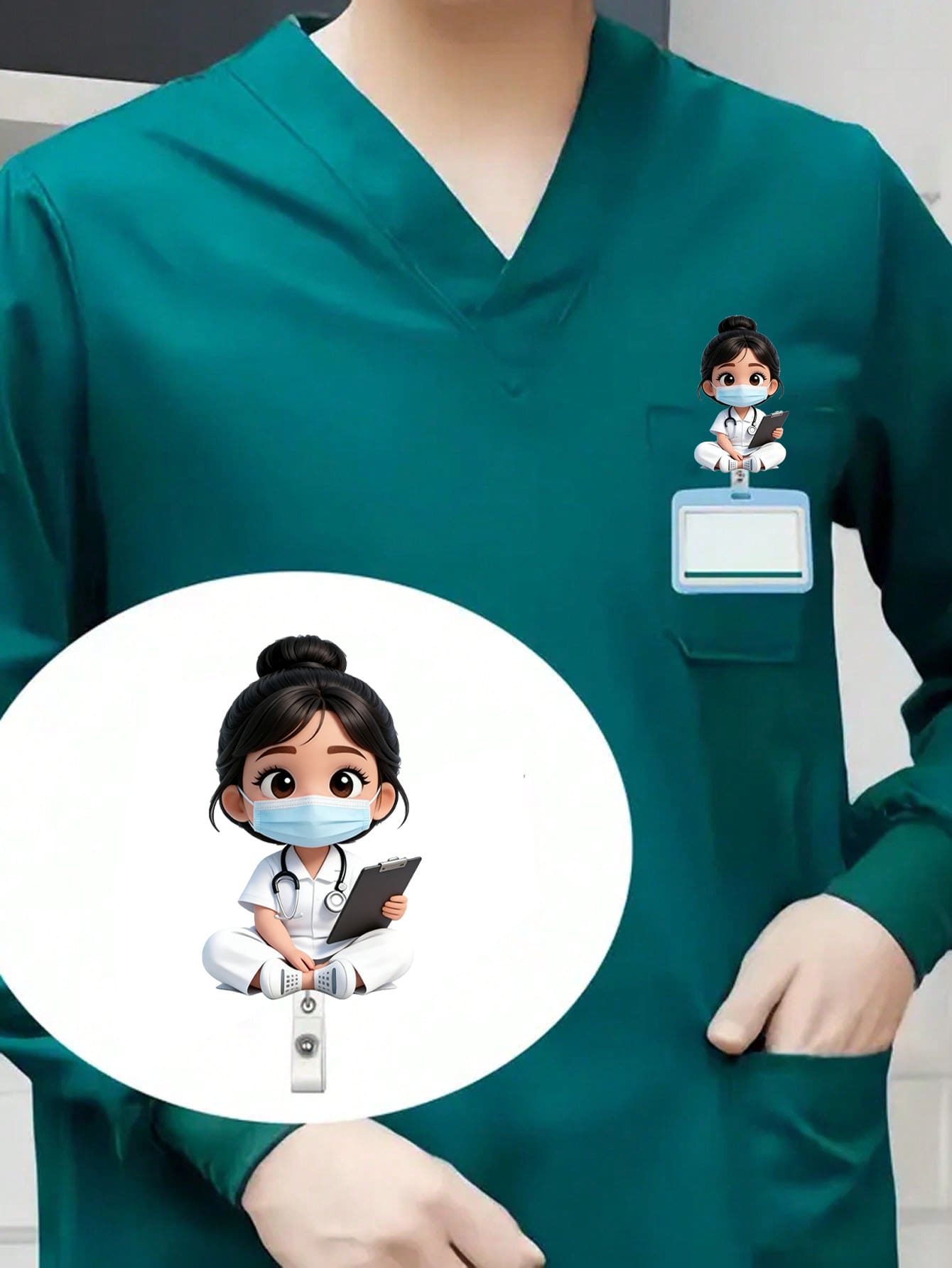 2D Acrylic Nurse Girl ID Card Holder- Retractable Badge Clip, Suitable For Medical Students And Nurse Practitioners- PMMA Material Workplace Identification Badge Clip| Fun Design| Acrylic Nurse Ac