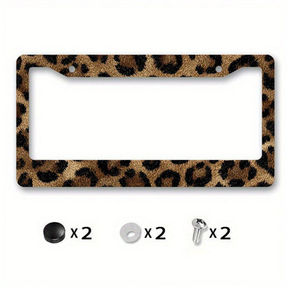2D Design, A Metal Frame License Plate, Featuring A Leopard Print Fabric Design, Is Very Suitable For Decorating Private Vehicles, Especially During Cultural Celebrations. Dimensions: 12.2 X 6.3inch,V
