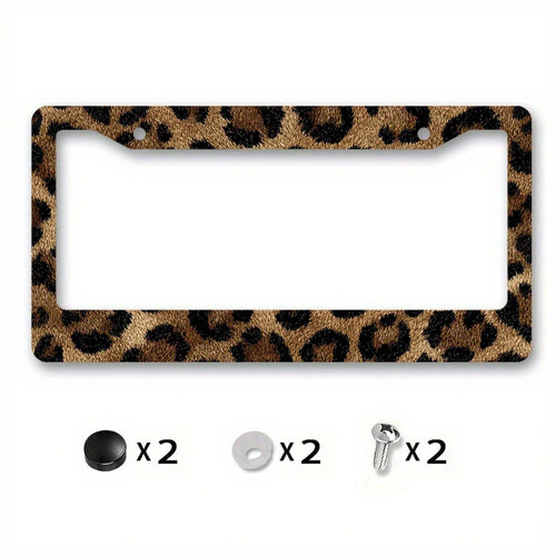 2D Design, A Metal Frame License Plate, Featuring A Leopard Print Fabric Design, Is Very Suitable For Decorating Private Vehicles, Especially During Cultural Celebrations. Dimensions: 12.2 X 6.3inch,V