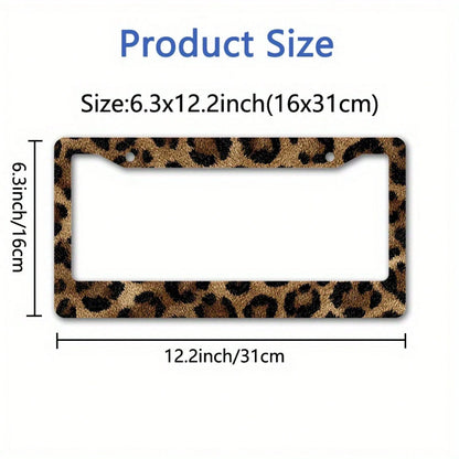 2D Design, A Metal Frame License Plate, Featuring A Leopard Print Fabric Design, Is Very Suitable For Decorating Private Vehicles, Especially During Cultural Celebrations. Dimensions: 12.2 X 6.3inch,V